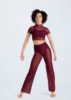 Weissman Cropped Power Mesh Tee -Dance Costume Store 14428 blackcherry 14430 blackcherry 924 58672.1698817156