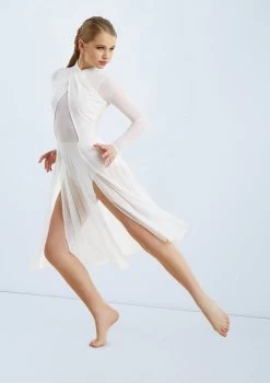 Weissman Mesh Halter Wrap Midi Dress -Dance Costume Store D10402 white 020 35278.1678890747