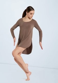 Weissman Long Sleeve Favorite Tee Dress -Dance Costume Store D11166 mocha 1904 04682.1678890814
