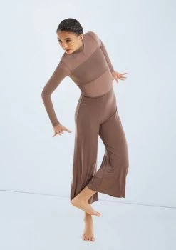 Weissman Culotte Unitard With Mesh 10 Weissman Culotte Unitard With Mesh -Dance Costume Store MJ11187 mocha 051 10798.1678890994