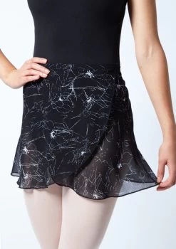 Move Dance Floral Print Wrap Dance Skirt - Black -Dance Costume Store MOR0406 BLK CLOSE UP FRONT 1 36556.1678884695