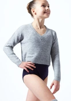 Move Dance Teen Louisa Knit V Neck Jumper -Dance Costume Store MOZ5714 GRY FRONT 1T 65312.1696981489