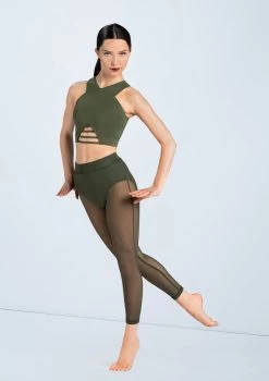 Weissman Lattice Front Crop Top -Dance Costume Store MT10485 olive SM11827 olive 5636 97701.1698840495