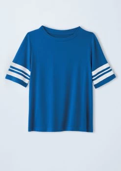 Weissman Striped Sleeve Crewneck Tee -Dance Costume Store PT10409 royal 4568 26510.1678891416