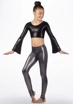 Alegra Girls Metallic Stirrup Leggings -Dance Costume Store al p5205 alegra girls metallic stirrup leggings grey front 95985.1678875210