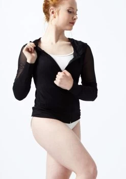 Ballet Rosa Zipped Mesh Hoodie -Dance Costume Store br midori ballet rosa zipped mesh hoodie black front thumbnail T 83926.1698803760