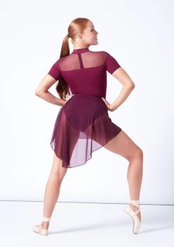 Intermezzo Carmen Asymmetrical Mesh Skirt -Dance Costume Store it7856 burgundy back 62639.1697498617