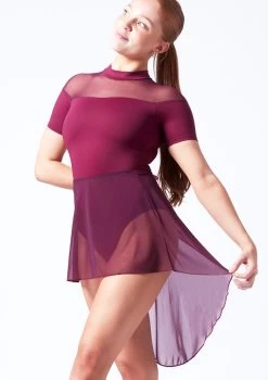 Intermezzo Carmen Asymmetrical Mesh Skirt -Dance Costume Store it7856 burgundy front t 46961.1698449021