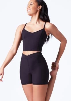 Mirella V Neck Chevron Cropped Camisole Top -Dance Costume Store mim7059l black front t 45711.1698809421