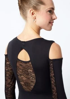 Move Dance Arabel Cold Shoulder Long Sleeve Lace Leotard -Dance Costume Store mo l0622 move dance arabel cold shoulder long sleeve lace leotard black back no2 49314.1678884167