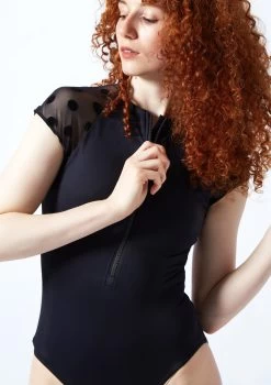 Move Dance Elena Zip Front Leotard -Dance Costume Store mol0655 black close up front 1 14615.1695684868