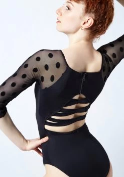Move Dance Amaris 3/4 Sleeve Leotard -Dance Costume Store mol0662 black close up back 2 40908.1690548711
