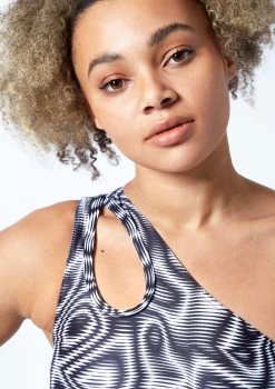 Move Dance Nova Asymmetric Cut Out Leotard Bodysuit - Dimensions -Dance Costume Store mol0902 dim close up front 1 08334.1678884323