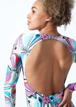 Move Dance Aurora Long Sleeve Open Back Leotard Bodysuit - Marble -Dance Costume Store mol0904 mar close up back 1 68440.1678884343