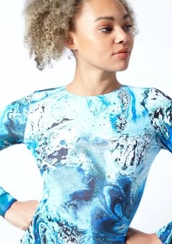 Move Dance Aurora Long Sleeve Open Back Leotard Bodysuit - Pacific -Dance Costume Store mol0904 pac close up front 1 40093.1678884343