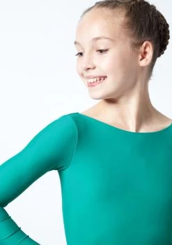Move Dance Teen Camille Long Sleeve Leotard 25 Move Dance Teen Camille Long Sleeve Leotard -Dance Costume Store mol5801 grn close up front 1 69287.1678884473