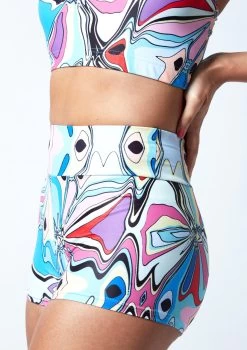 Move Dance Astra High Waisted Shorts - Marble 8 Move Dance Astra High Waisted Shorts - Marble -Dance Costume Store mor0909 mar close up front 1 98221.1678884733