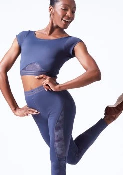 Move Dance Zorya Cap Sleeve Crop Top -Dance Costume Store mos0603 petrol blue front t 49903.1690450600