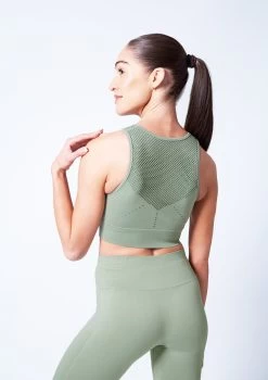 Move Dance Isabelle Seamless Tank Crop Top -Dance Costume Store moz0502 sage close up back 84603.1682378357