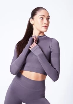Move Dance Orianna Seamless Zip Crop Top 17 Move Dance Orianna Seamless Zip Crop Top -Dance Costume Store moz0503 sharkgrey close up front 47444.1684799014