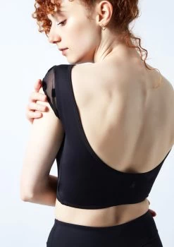 Move Dance Joelle Cap Sleeve Crop Top -Dance Costume Store moz0623 black close up back 1 06079.1690548977