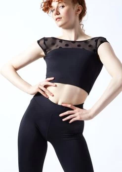 Move Dance Joelle Cap Sleeve Crop Top -Dance Costume Store moz0623 black front 1t 94772.1692921489