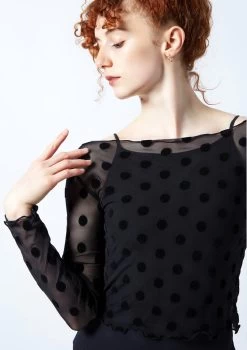 Move Dance Victoria Sheer Mesh Crop Top -Dance Costume Store moz0624 black close up front 1 55609.1678885064