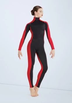 Weissman Destinations -Dance Costume Store wn mt11202 weissman two tone colourblock unitard black red front T 96576.1698840494