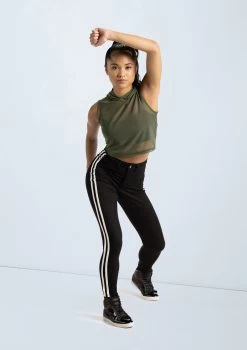 Weissman Sleeveless Cropped Mesh Hoodie -Dance Costume Store wn14540 olive 68 95250.1694563057