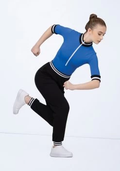 Weissman Zip-Front Striped Trim Leotard 9 Weissman Zip-Front Striped Trim Leotard -Dance Costume Store wn15522 royal blue 17 t 64855.1697936565